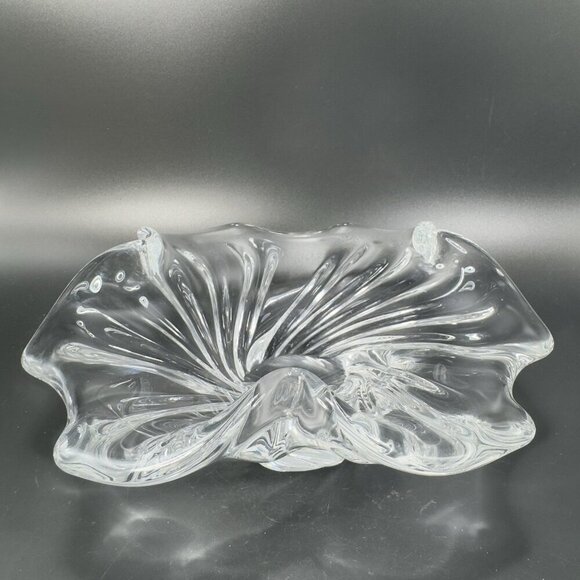 Vintage 1980s Venetian Clear Glass Dish Bowl Centerpiece Made In Italy Decor VTG - Picture 15 of 15